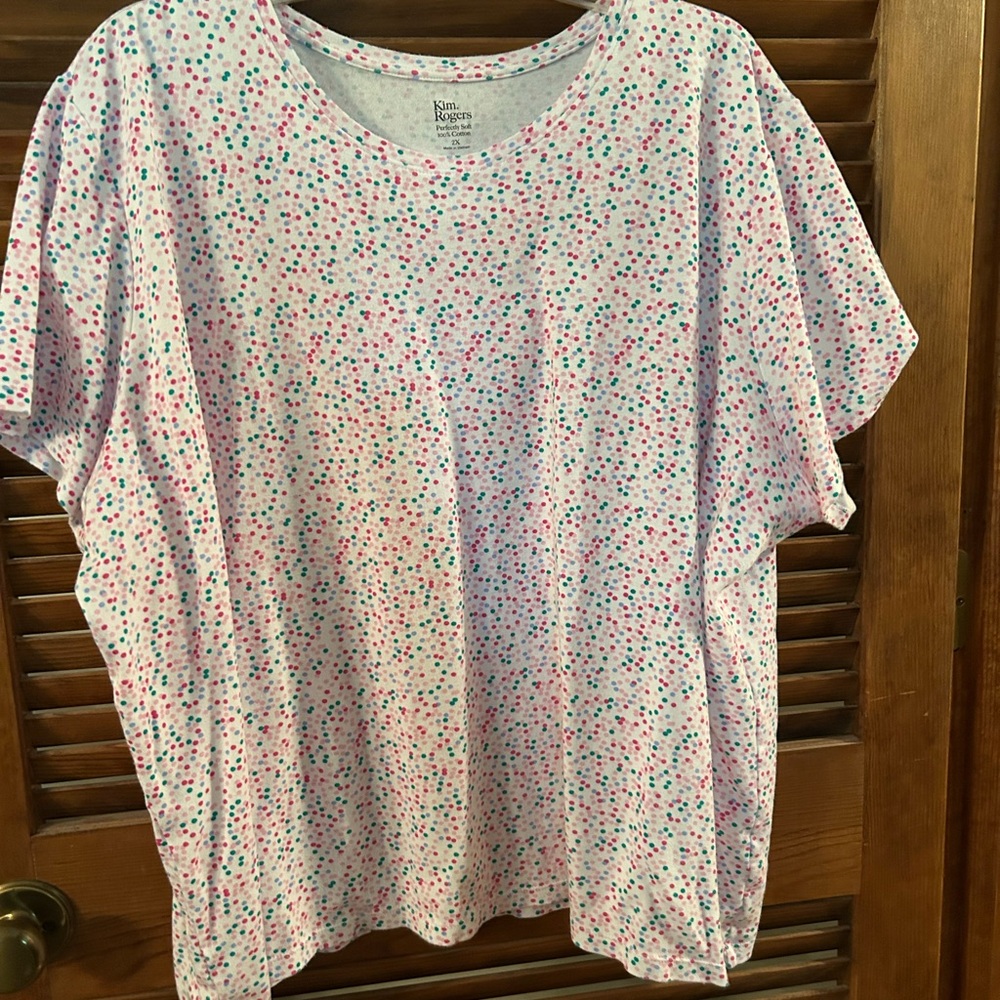 Kim Rogers Polka Dot Cotton Tee with Pink and Teal
